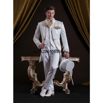 2023 Custom Made Tikandid Meeste Ülikond Peigmees Tuxedos Bleiserid (Jakk+Püksid+Vest) Valge Groomsmen Mens Sobib Pulma-Prom Pool
