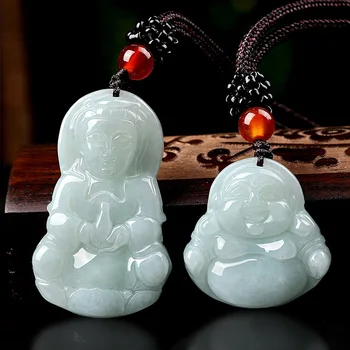 Looduslik Myanmar Jade Avalokitesvara Buddha Kuju Ripats Kaunistused Mehed Naised Iced Jade Artiklid Amulett Kaitseb Energia Ehted