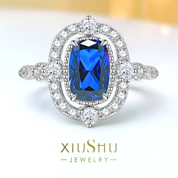 Luksuslik Royal Blue 925 Sterling Hõbe Sõrmus Komplekt Kõrge Süsiniku Diamond Euroopa ja Ameerika Lilled
