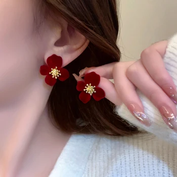 Punane Esineb Lille Kõrvarõngad Vintage Ehted Trendikas Ebaregulaarne korea Elegantne Kõrvarõngad on Naiste-korea Fashion Umbrohutõrje 2024 Uus