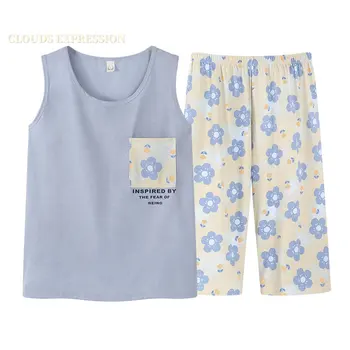 Suvel Nightwear Capris keskealine Daam PJ Lilleline Naiste Pajama Komplekti Pidžaamad Sleepwear Siserõivad Pijama Mujer Homewear Mood