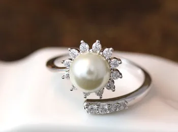Uusim Loetletud Pearl Ring Päike Crystal Avatud Ring Reguleeritav Rõngas Ehted On Hõbetatud Kingitus Idee