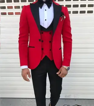 Viimane Mantel Pant Kujunduse Punane Casual Meeste Ülikond Pant Slim Fit 3 Töö Smoking Kohandatud Lihtne Sobiks Terno Masculino