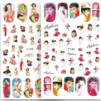 1tk Seksikas Daam Küünte Kleebis Ilu Naine Disain Audrey Hepburn ja Marilyn Monroe DIY Tätoveering Maniküür Liugurid Liim F187