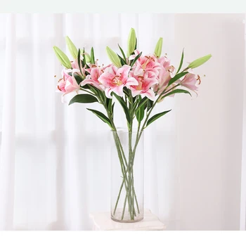 88cm Lily Kunstlik Silk Flower 3 Pea Võltsitud Tehase Kimp Teenetemärgi Kodus Pulm Hotel Tabel dekoratsiooni Tarvikud