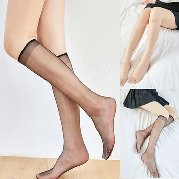 Crystal Siidine Sokid Naiste Põlve Tõusud Sokid Ultra-Õhuke Sile, Veniv Õhuke Parempidises Vt-läbi Moe Sukad
