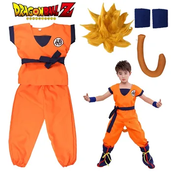 Dragon Ball Goku Cosplay Kostüümid puhul Lapsed Rekvisiidid Parukad Super Saiyan Tulemuslikkuse Kostüüm Komplekt koos Saba Lapsed Role-playing Kingitus