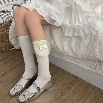 JK Lolita Kawaii Sokid Naistele Silma Pits Bow Magus Tüdrukud Armas Printsess Sokid Jaapani Stiilis Tahke Värv Must Valged Sokid Parempidises