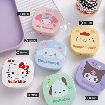 Kawaii Hello Kitty Kuromi Cinnamoroll Minu Meloodia kontaktläätsede Puhul Cute Cartoon Care Box Kaasaskantav kontaktläätsede Puhul Peegel