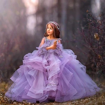 Kohev Pilduma Trükkimine Kihiline Lilleneiu Kleit Elegantne Printsess Pall Esimene Õhtusöömaaeg Kleidid Lapsed Unistavad Sünnipäeva Kingitus