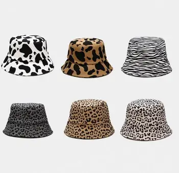 Kuum Disain Talvel Leopard villane Ämber Mütsid Naistele Tüdruk Lehm Prindi Palus Paksenema Soe Panama Must Valge Kalamees Mütsid