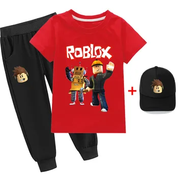 Uus Roblox on Mäng Animatsioon on Perifeerne kahemõõtmeline Peen Puuvillane Poiste ja Tüdrukute Lühikeste varrukatega T-särk Ülikond + Müts, Parim Kingitus